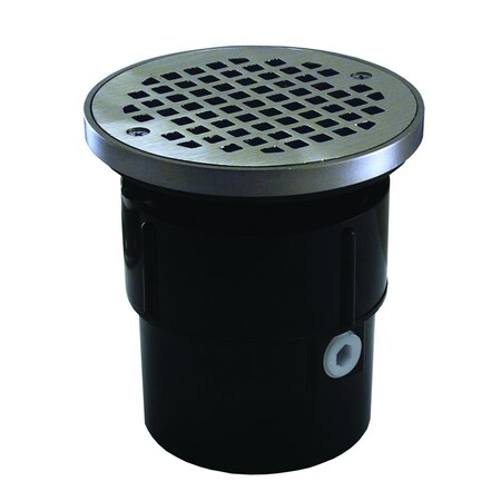 Jones Stephens 3inX4in ABS Pipe Fit Drain Base with 3-1/2in Plastic Spud and 5in Chrome Plated Strainer with Ring D53441